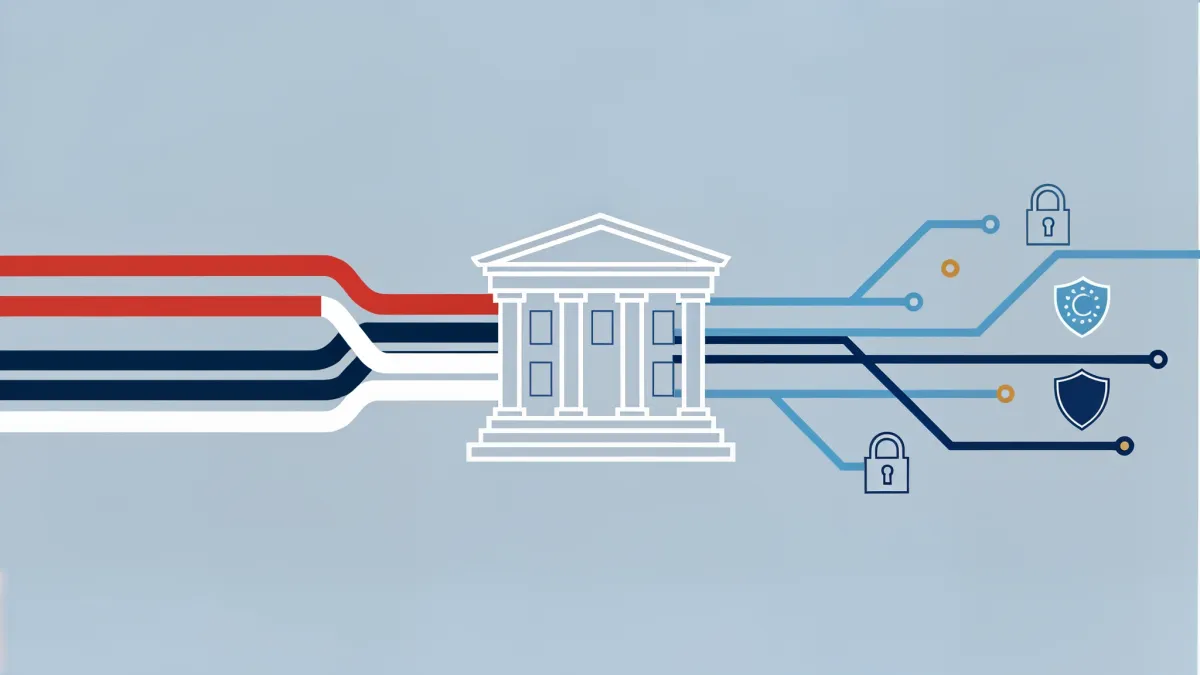 Hamburg's parliament building with digital sovereignty overlay