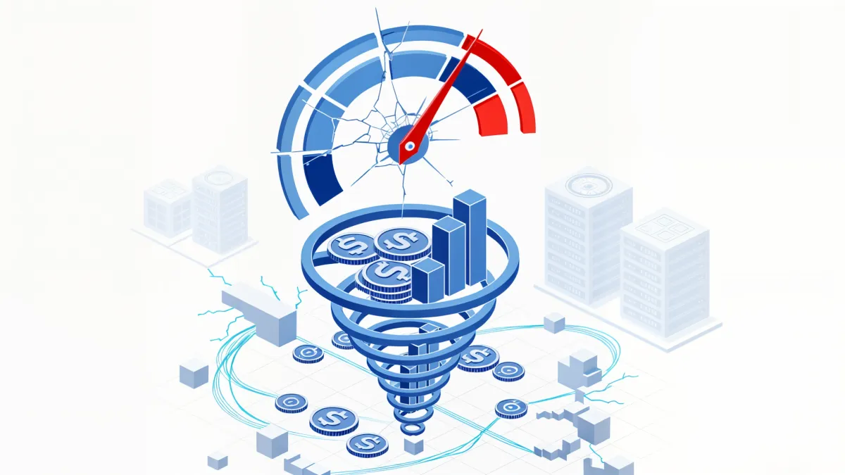 Abstract representation of uncontrolled AI spending and pricing instability
